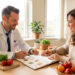 Un médecin et une patiente consultent ensemble un carnet alimentaire vierge dans un cabinet de nutrition lumineux.